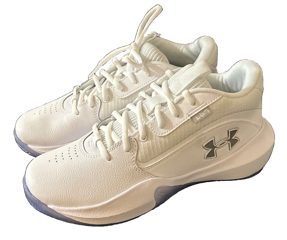 Under Armour Men’s Lockdown 7 Basketball Shoes Sz 8 White Silver 3028512-103 New